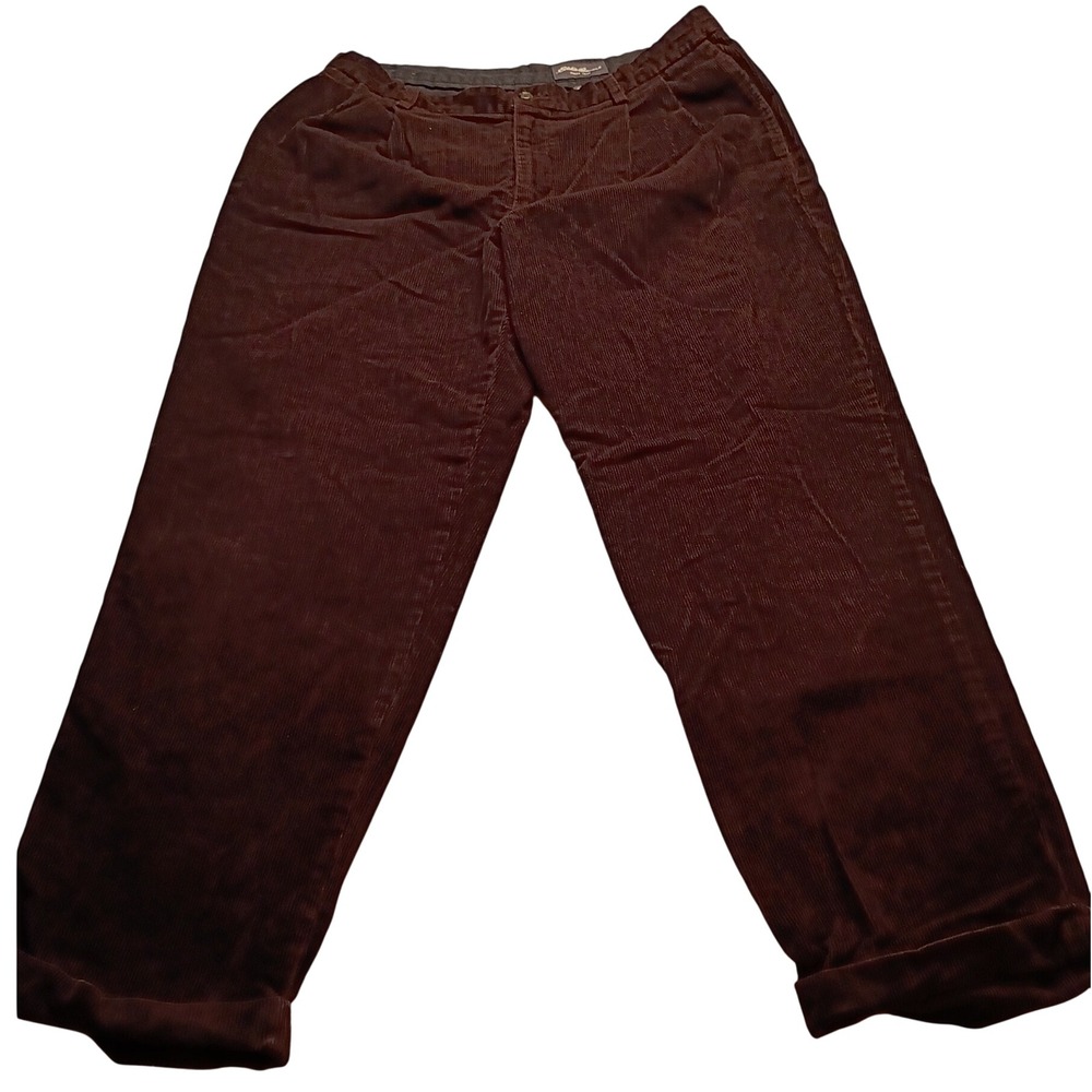 Eddie Bauer Corduroy Pants Men's Pleated Front 36x32 On Tag Brown Trousers Soft